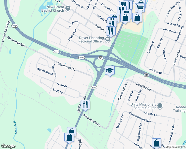map of restaurants, bars, coffee shops, grocery stores, and more near 11315 Breeze Circle in Louisville