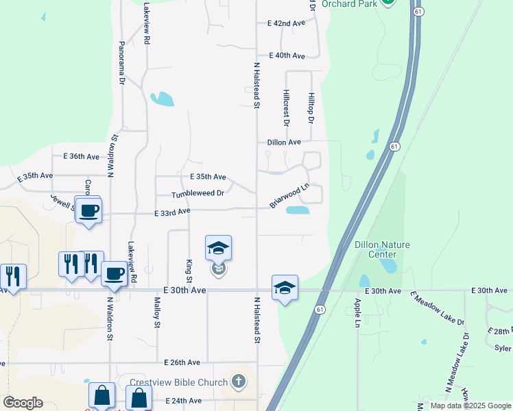 map of restaurants, bars, coffee shops, grocery stores, and more near 3301-3399 N Halstead St in Hutchinson