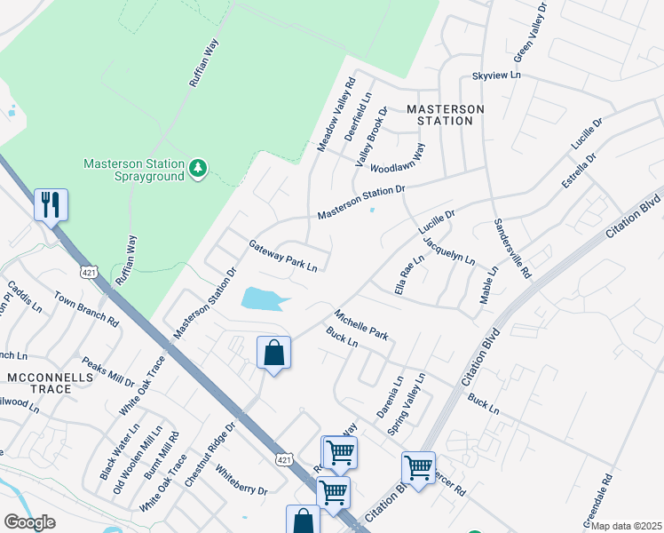 map of restaurants, bars, coffee shops, grocery stores, and more near 2784 Gateway Park Lane in Lexington