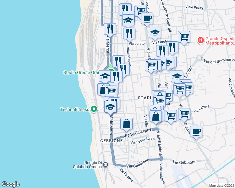 map of restaurants, bars, coffee shops, grocery stores, and more near 6 Via Ecce Homo in Reggio Calabria