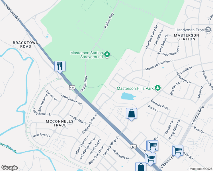 map of restaurants, bars, coffee shops, grocery stores, and more near 2917 Trailside Drive in Lexington