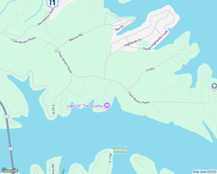 map of restaurants, bars, coffee shops, grocery stores, and more near 1-223 Hidden Rd in Camdenton