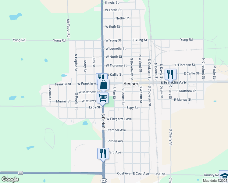 map of restaurants, bars, coffee shops, grocery stores, and more near 300 West Matthew Street in Sesser