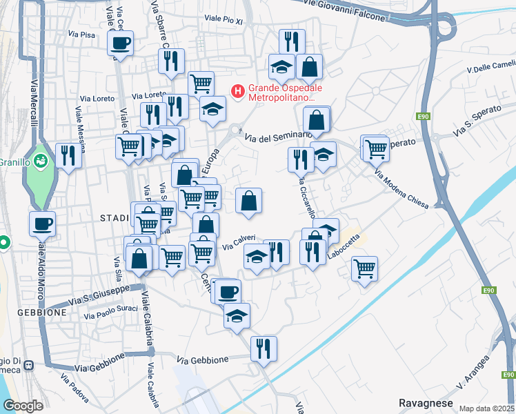 map of restaurants, bars, coffee shops, grocery stores, and more near 68 Via Sbarre Superiore Diramazione Lombardo in Reggio Calabria