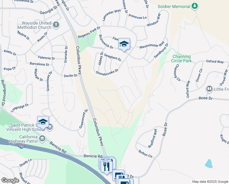 map of restaurants, bars, coffee shops, grocery stores, and more near 8601 Rockaway Drive in Vallejo