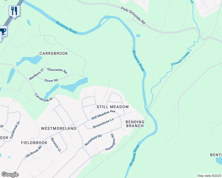 map of restaurants, bars, coffee shops, grocery stores, and more near 1900 River Inn Lane in Charlottesville