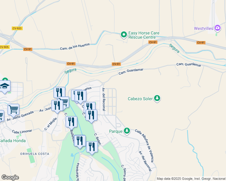 map of restaurants, bars, coffee shops, grocery stores, and more near 6 Calle Laguna de Uña in Rojales