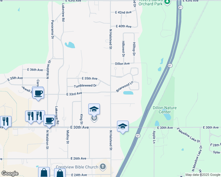 map of restaurants, bars, coffee shops, grocery stores, and more near 3301 North Halstead Street in Hutchinson
