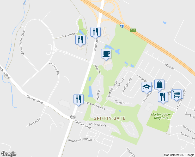 map of restaurants, bars, coffee shops, grocery stores, and more near 1711 Wood Duck Ct in Lexington