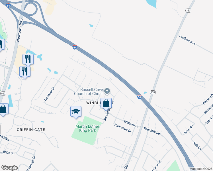 map of restaurants, bars, coffee shops, grocery stores, and more near 1873 Gerald Drive in Lexington