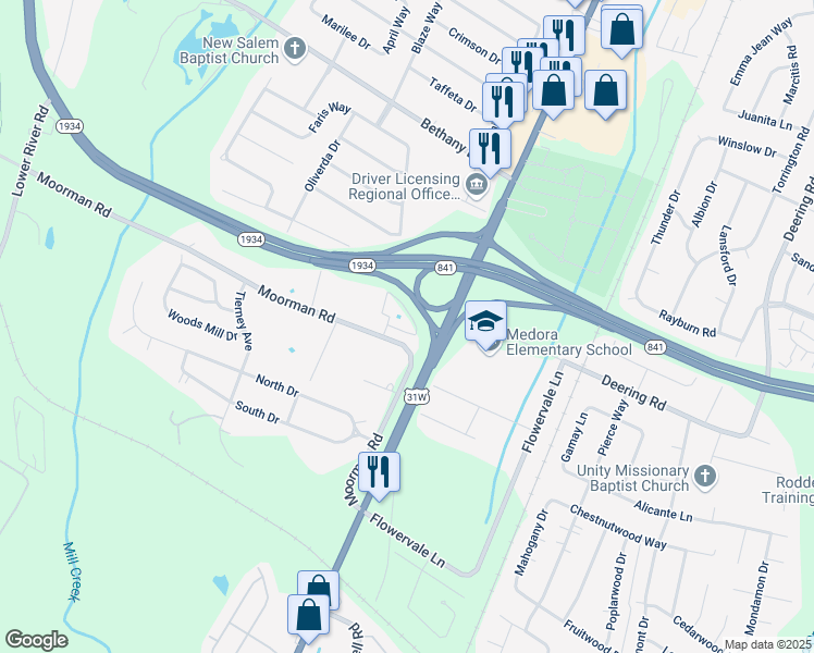 map of restaurants, bars, coffee shops, grocery stores, and more near 11315 Breeze Circle in Louisville
