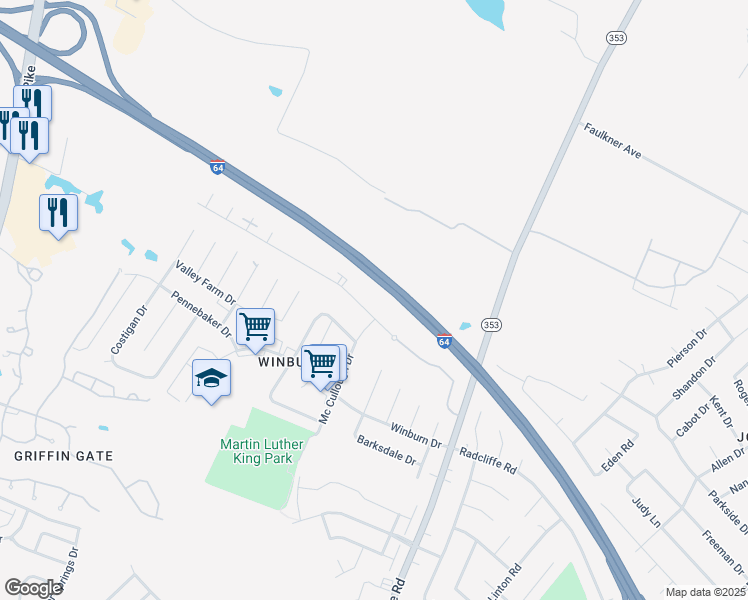 map of restaurants, bars, coffee shops, grocery stores, and more near 811 Ward Drive in Lexington