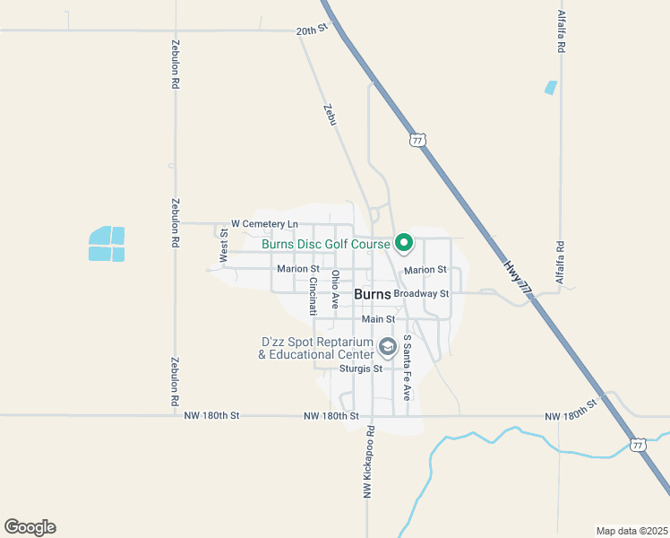 map of restaurants, bars, coffee shops, grocery stores, and more near Ohio Avenue in Burns