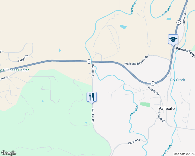 map of restaurants, bars, coffee shops, grocery stores, and more near 4077 Red Hill Road in Vallecito