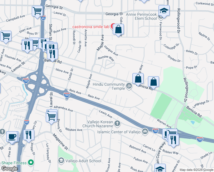 map of restaurants, bars, coffee shops, grocery stores, and more near 315 Home Acres Avenue in Vallejo