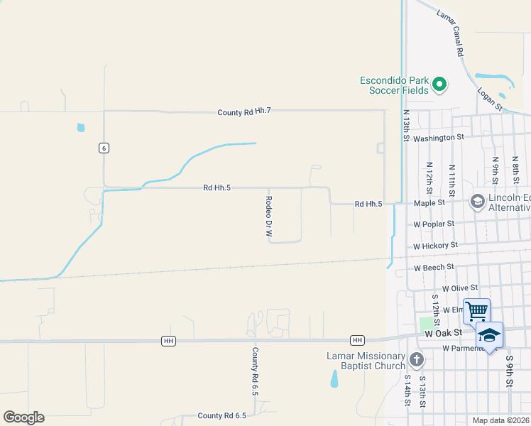 map of restaurants, bars, coffee shops, grocery stores, and more near Rodeo Dr W in Lamar