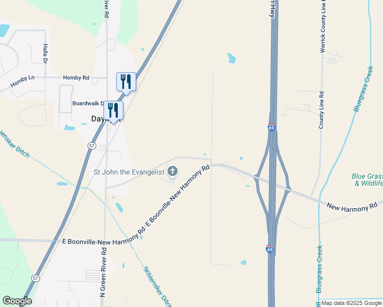 map of restaurants, bars, coffee shops, grocery stores, and more near 5546 Daylight Drive in Evansville