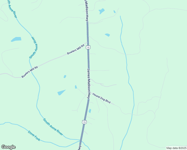map of restaurants, bars, coffee shops, grocery stores, and more near 2893 James Madison Highway in Gordonsville