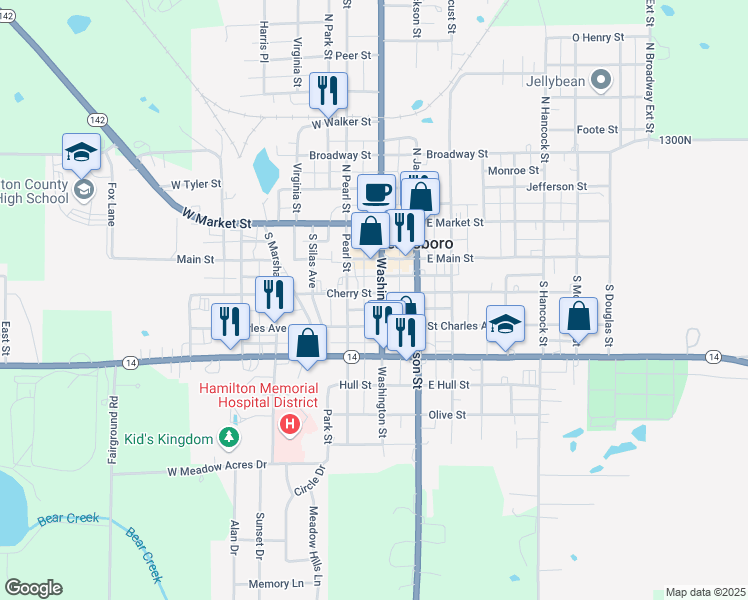 map of restaurants, bars, coffee shops, grocery stores, and more near 300 South Washington Street in McLeansboro
