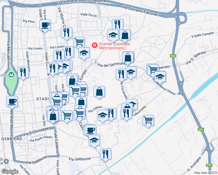 map of restaurants, bars, coffee shops, grocery stores, and more near 68 Via Sbarre Superiore Diramazione Lombardo in Reggio Calabria