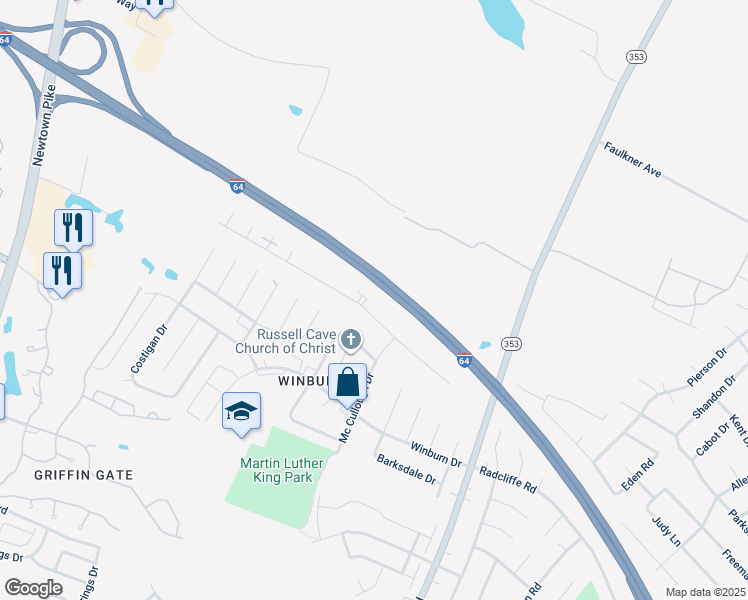 map of restaurants, bars, coffee shops, grocery stores, and more near Interstate 75 in Lexington