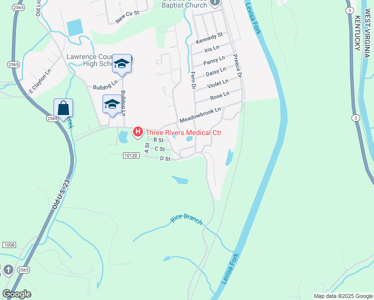 map of restaurants, bars, coffee shops, grocery stores, and more near 1140 Mark Wayne Drive in Louisa