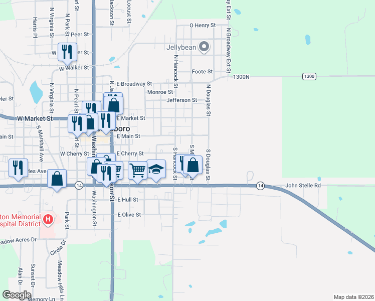 map of restaurants, bars, coffee shops, grocery stores, and more near 210 South McClellan Street in McLeansboro