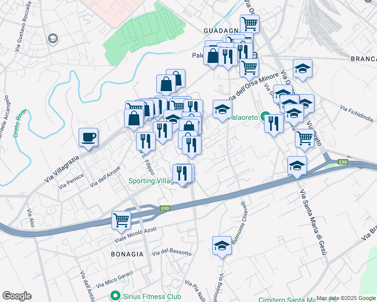 map of restaurants, bars, coffee shops, grocery stores, and more near 9 Vicolo Guarnaschelli in Palermo