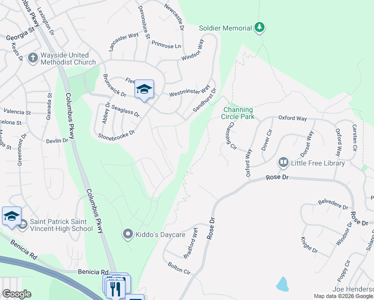 map of restaurants, bars, coffee shops, grocery stores, and more near 172 Sandhurst Court in Vallejo
