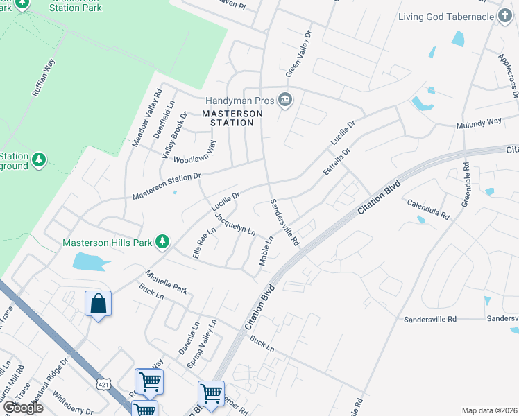 map of restaurants, bars, coffee shops, grocery stores, and more near 463 Estrella Drive in Lexington