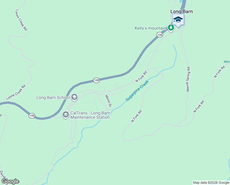map of restaurants, bars, coffee shops, grocery stores, and more near 26040 Long Barn Road in Mi-Wuk Village