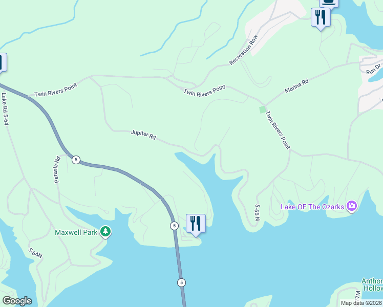 map of restaurants, bars, coffee shops, grocery stores, and more near Unnamed Road in Camdenton