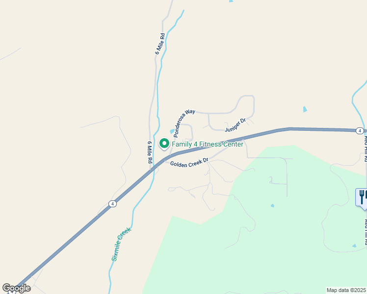 map of restaurants, bars, coffee shops, grocery stores, and more near 4237 Cedar Circle in Angels Camp