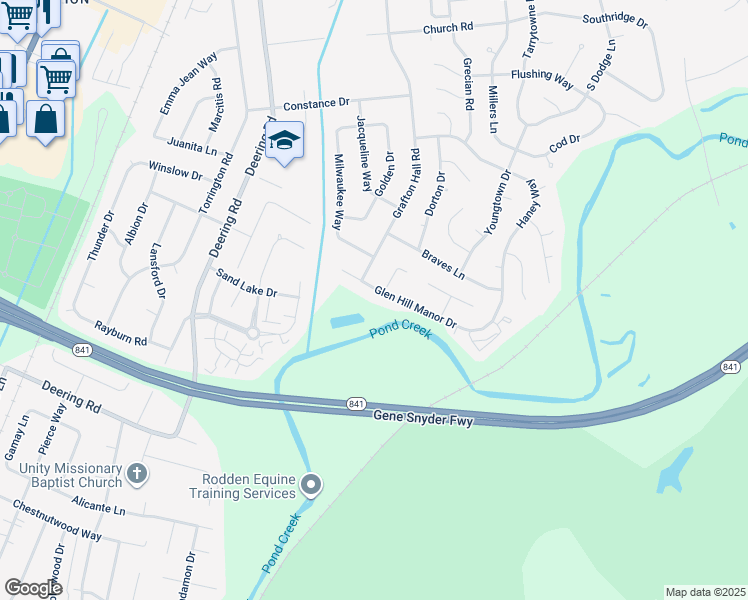 map of restaurants, bars, coffee shops, grocery stores, and more near 4200 Glen Hill Manor Drive in Louisville