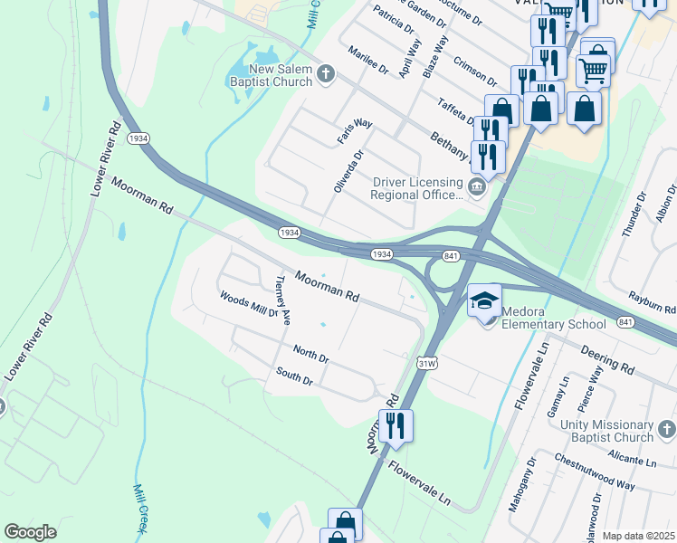 map of restaurants, bars, coffee shops, grocery stores, and more near 11312 Frenchrone Drive in Louisville