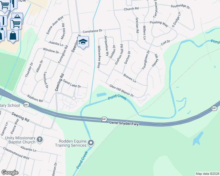 map of restaurants, bars, coffee shops, grocery stores, and more near 4200 Glen Hill Manor Drive in Louisville