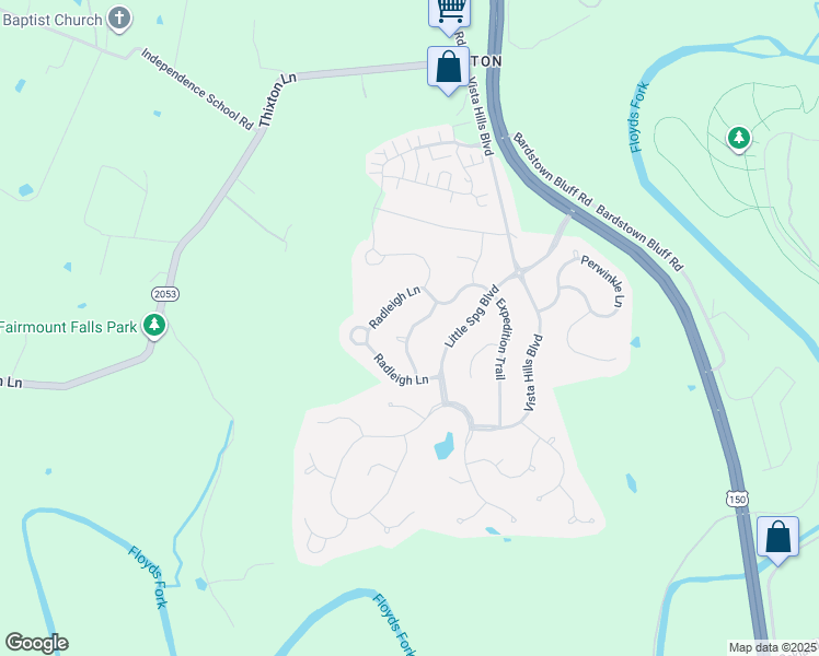 map of restaurants, bars, coffee shops, grocery stores, and more near 11110 Blade Crest Way in Louisville