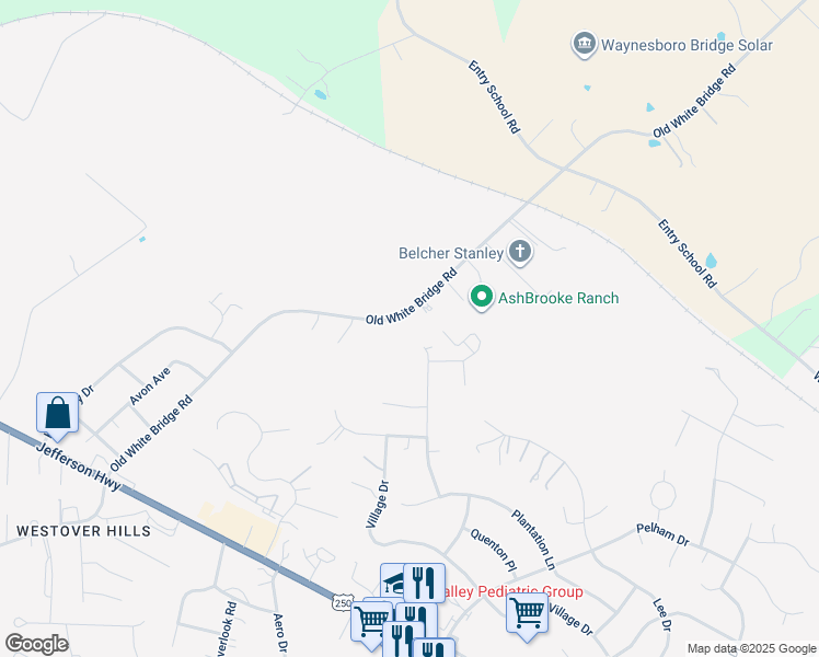 map of restaurants, bars, coffee shops, grocery stores, and more near 317 Old White Bridge Road in Waynesboro
