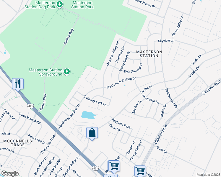 map of restaurants, bars, coffee shops, grocery stores, and more near 264 Masterson Station Drive in Lexington