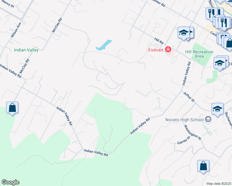 map of restaurants, bars, coffee shops, grocery stores, and more near 50 Half Moon Road in Novato