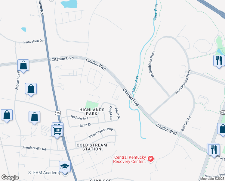 map of restaurants, bars, coffee shops, grocery stores, and more near 920 Citation Boulevard in Lexington