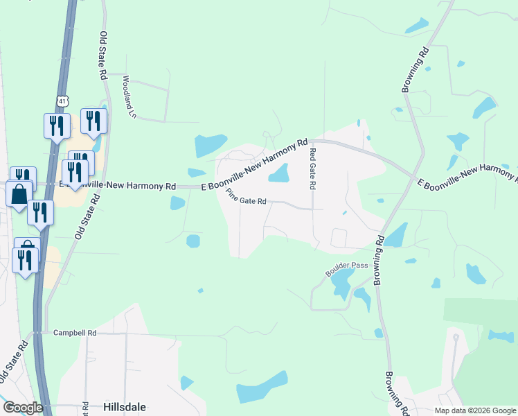 map of restaurants, bars, coffee shops, grocery stores, and more near 1051 Pine Gate Road in Evansville