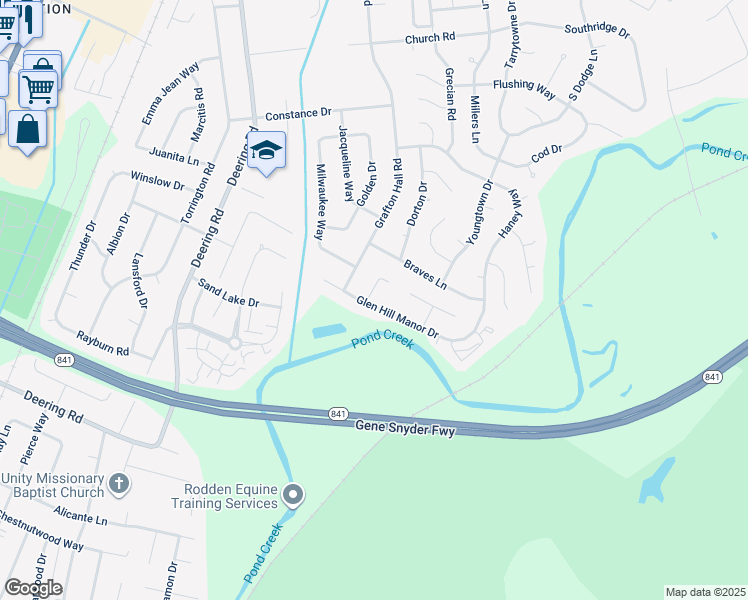 map of restaurants, bars, coffee shops, grocery stores, and more near 4200 Glen Hill Manor Drive in Louisville