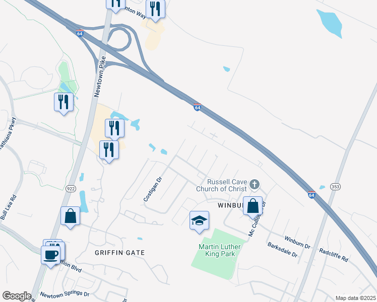 map of restaurants, bars, coffee shops, grocery stores, and more near 1909 Leitner Court in Lexington