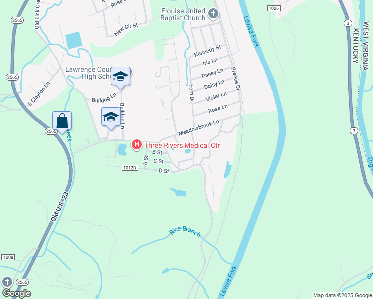 map of restaurants, bars, coffee shops, grocery stores, and more near 1140 Mark Wayne Drive in Louisa