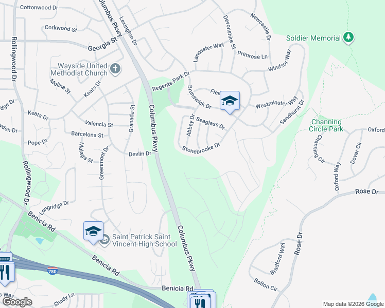 map of restaurants, bars, coffee shops, grocery stores, and more near 7119 Stonebrooke Drive in Vallejo