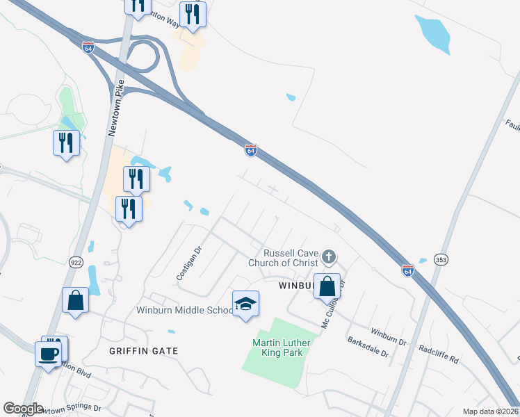 map of restaurants, bars, coffee shops, grocery stores, and more near 1931 Bedinger Court in Lexington