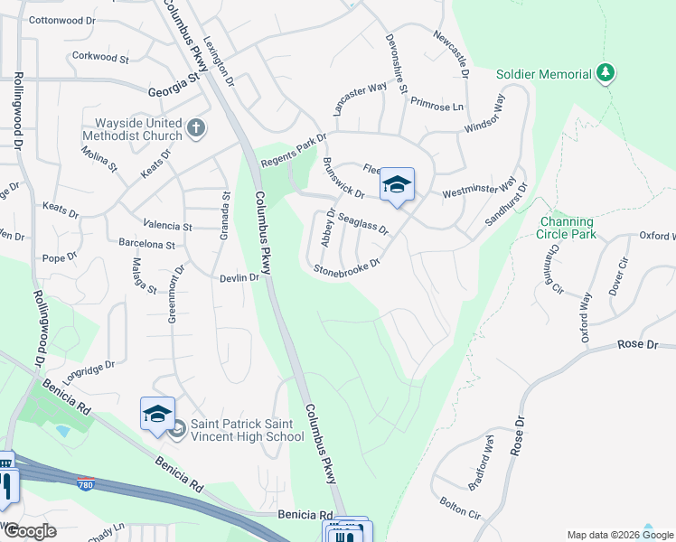 map of restaurants, bars, coffee shops, grocery stores, and more near 7119 Stonebrooke Drive in Vallejo