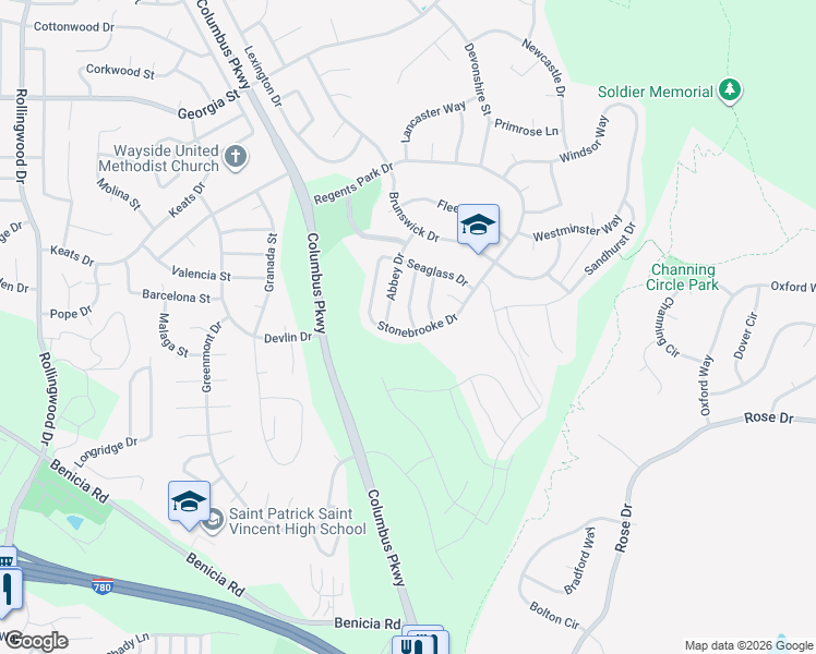 map of restaurants, bars, coffee shops, grocery stores, and more near 7119 Stonebrooke Drive in Vallejo