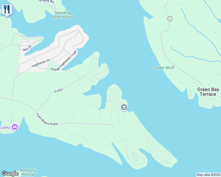 map of restaurants, bars, coffee shops, grocery stores, and more near 200-298 Mission Bay Boulevard in Camdenton